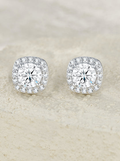 Elara Halo Stud Moissanite Earrings