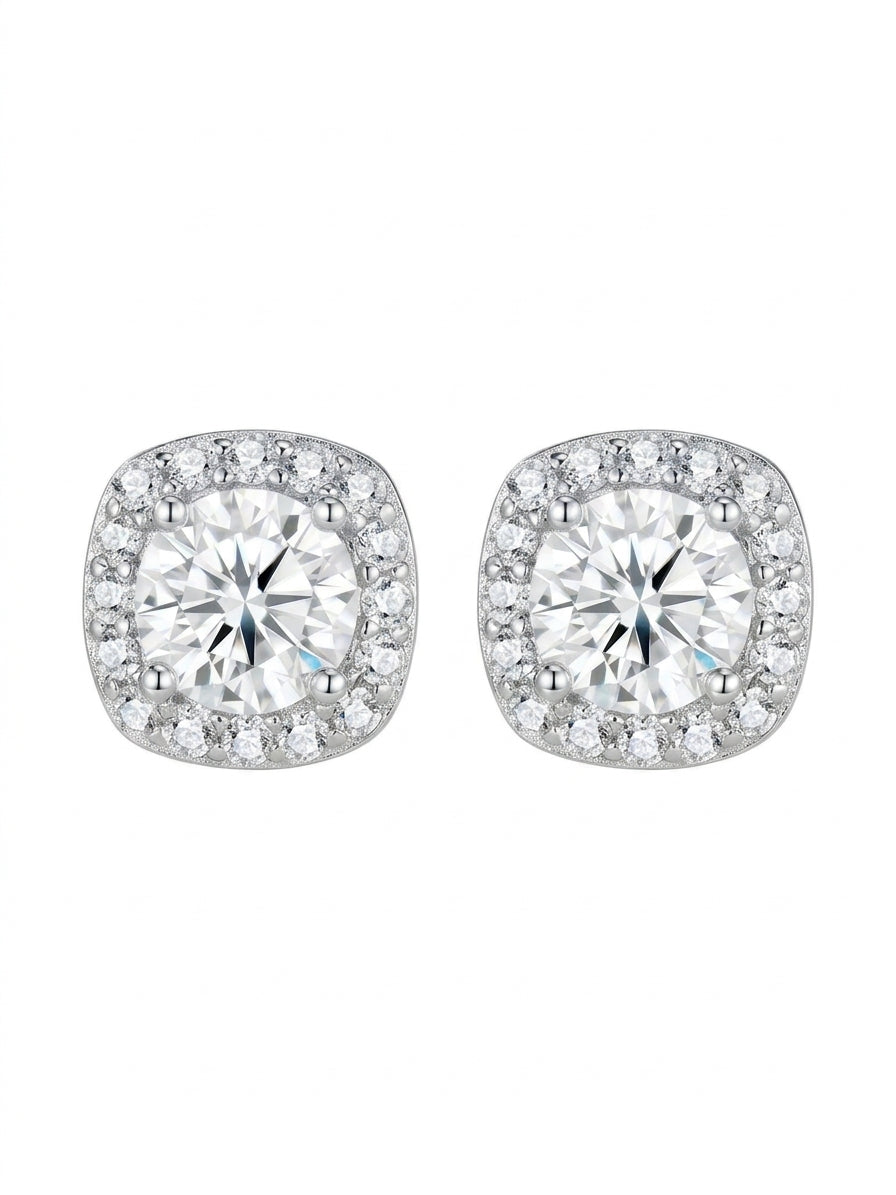 Elara Halo Stud Moissanite Earrings